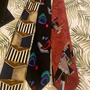Three  artistic silk neckties, John Franco, Ruffini, Rivellino, and deco mode